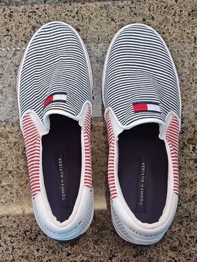 Tommy Hilfiger Red, White & Navy Striped Slip-On Sneakers